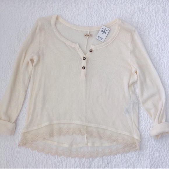 Hollister lace trim cream sweater - Picture 5 of 7